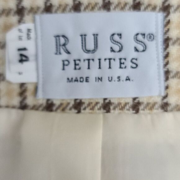Vintage 70s Tan Plaid 2 pc. Blazer Skirt Set - Picture 5 of 15